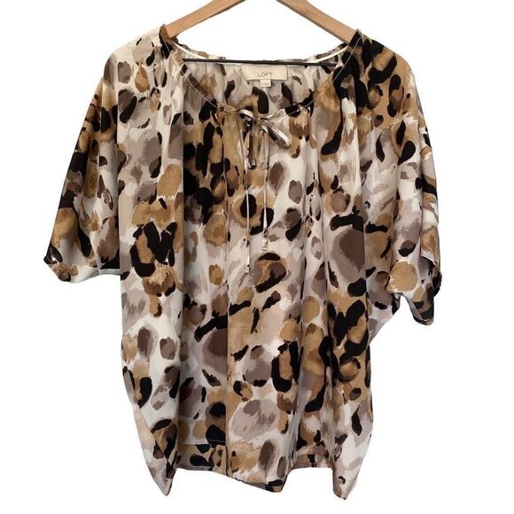 LOFT Tops - Loft Medium Leopard Blouse Animal Print Oversized Dress Shirt Silky
